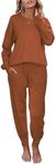 Ekouaer Women's 2 Piece Lounge Set Long Sleeve Knit Pajamas Sweatsuit Jogger Pant Outfits With Pockets,Caramel,X-Large