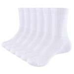 YUEDGE Mens White Moisture Wicking Cushioned Crew Gym Workout Athletic Sports Socks For Men Size 9-11(6 Pairs Pack)