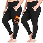 FULLSOFT 2 Pack Plus Size Fleece Lined Leggings with Pockets for Women - High Waist Stretchy 1X-4X Yoga Pants - Thermal Leggings for Winter Workout Running(3XL-Black,Black)