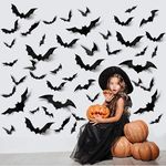 YUPPIN Halloween 3D Bats Wall Decorations, Halloween Indoor Goth Room Home Decor Ornaments Batman Birthday Party Supplies Vintage Wall Decal Wall Sticker, 3 Sizes (Style-2-60 Pcs-Big Size)