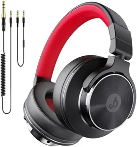 Rumoon Wired Over Ear Headphones, Studio Monitor & Mixing DJ Headphones with 50mm Neodymium Drivers and 1/4 to 3.5mm Jack for Guitar AMP Podcast Piano Keyboard (Black-Red)