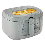 Crystals Electric Deep Fat Fryer 2.5 Litre - Mini Chips Appliance with Adjustable Temperature, Mesh Basket & Safety Handle (Grey)