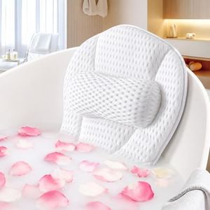 SQLHM Bath Pillows for Tub,Luxury Bath Pillow for Neck and Back Support-with Comfortable Breathable Cotton 6 Non-Slip Suction (Extra Thick Style)