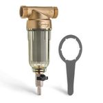 iSpring WSP-50 Reusable Whole House Spin Down Sediment Water Filter, 50 Micron Flushable Prefilter Filtration, 1 Inch MNPT + 3/4 Inch FNPT, Lead-Free Brass