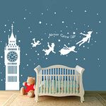 Runtoo Peter Pan Wall Decals Big Ben Quotes Never Grow Up Quotes Star Wall Stickers Kids Bedroom Baby Nursery Wall Decor White