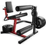 GOIMU Leg Extension and Curl Machine, 4 in 1 Lower Body Workout Machine, Adjustable Leg Curl Machine with Plate Loaded and Exercise Bench, Home Gym Weight Machine (Red)