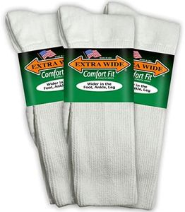 Extra Wide Comfort Fit Athletic Crew (Mid-Calf) Socks for Men and Women, for Wide Feet Pick Your Size, Do not Size up, White, Large