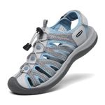 Dannto Women's Closed Toe Hiking Sandals Walking Water Sandal Comfort Athletic Sport Outdoor Sandals, White Blue, 7