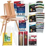 US ART SUPPLY 121-Piece Custom Artist Painting Kit with Coronado Sonoma Easel, 24-Tubes Acrylic Colors, 24-Tubes Oil Painting Colors, 24-tubes Watercolor Painting Colors, 2-each 16"x20" Artist Quality Stretched Canvases, 6-each 11"x14" Canvas Panels, 11"x14" Watercolor Paper Pad, 10-Natural Hair Bristle Paint Brushes, 7-Nylon Hair Paint Brushes, 15-Multipurpose Paint Brushes, Trowel, 5 Pallete Knives, 17-Well Paint Mixing Pallete