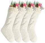 Pack 4, 18" Unique Ivory White Knit Christmas Stockings