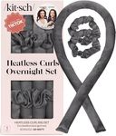Kitsch Heatless Curling Set - Satin Heatless Curlers for Long & Short Hair, Hair Curler No Heat for Heatless Curls, Overnight Curls with 2 Satin Scrunchies & 34" Blowout Rod - Charcoal