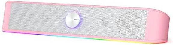 Redragon GS560 RGB Desktop Soundbar, 2.0 Channel Computer Speaker with Dynamic Lighting Bar Audio-Light Sync/Display, Touch-Control Backlit with Volume Knob, USB Powered w/ 3.5mm Cable, Pink