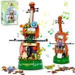 Violin Flowers Music Box Building Block Kit, Botanical Collection Rotating Flowers and Bow Music Box (792Pcs), Home Decor & Creative Gift, Valentines Birthday for Mom Women Girlfriend Adults Gift