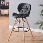 My Art Design - 1 Bar Stool Eiffel Natural Wood Faux Leather Bar Stool - 28 Inch Seat Height (1 Bar Stool) (Black)