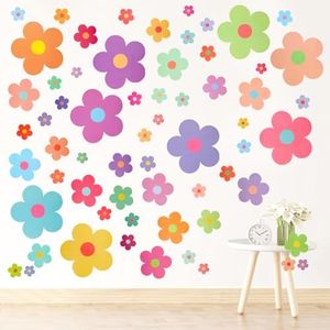 COMNICO Pack of 63 Cute Flowers Wall Stickers, PVC Colourful Wall Sticker, Self-Adhesive Wall Decoration, Flower Stickers, Living Room, Bedroom, Sofa Background, Wall Decoration (9 Sheets)