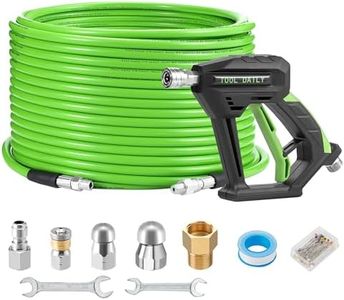 Tool Daily Sewer Jetter Kit for Pressure Washer 100 FT, Short Power Washer Gun, Drain Cleaner Hose 1/4 Inch NPT, Corner, Rotating and Button Nose Sewer Jetting Nozzle, 3600 PSI