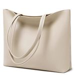 MEEGIRL Ladies Tote Bags Simple PU Leather Handbags Work School Shopping Bags for Women with Zip and Inner Pocket (Khaki)