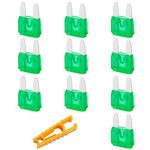 JatilEr Car Fuses Mini Blade 30 Amp, Mini Blade Fuses 10 Pcs, Automotive Replacement Fuses, Automotive Tools with 1 Fuse Puller for Car/Rv/Truck/Motorcycle/Boat