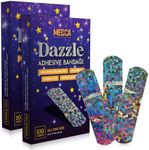 Glitter Bandages for Kids -(200 Count Box) Adhesive Bandage Strips w/Colorful Glitter Design & Latex-Free Individually Wrapped Strips for First Aid, Wound Care, Minor Cuts