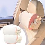 UINSUE Car Headrest Pillow 2PCS Plush Bear ＆ Bunny Car Seat Headrest Pillow - Memory Foam Neck Support Cushions for Comfortable Driving, Easy Install & Washable (Pink)