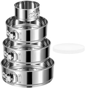 E-Gtong 4" 7" 9" 10" Springform Pans Set of 4, Stainless Steel Cheesecake Pan with Removable Bottom, Leakproof & Nonstick Springform Cake Mold for Baking with 50 Pcs Paper Liners