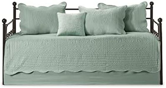 Madison Park Daybed Cover Set-Trendy Damask Quilting with Scalloped Edges All Season Luxury Bedding with Bedskirt, Matching Shams, Decorative Pillow, 75"x39", Tuscany Seafoam, 6 Piece