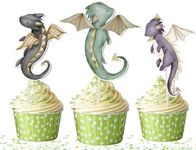 10 pcs Dragon Cupcake Toppers - Magical Dragon Cake Decorations for Fantasy Parties