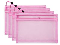 scicent Zip Wallets 4 Pcs Thick Plastic Wallets Zip Lock Bags Zipper Pouches Mesh Document Folders with Label Pocket for File Storage Paper Receipt Organization, A6, Pink