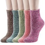 Loritta Pack of 5 Womens Wool Socks Winter Warm Thick Knit Soft Vintage Casual Crew Boot Socks Gifts, F-brown/Purple/Pink/Dark Green/Green, Large
