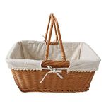 RT&BS Wicker Large Picnic Basket with Liner, Hand Woven Basket, Large Wicker Basket with Double Foldable Handles for Picnics, Gifts, Home Decor (Large)