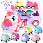 7 in 1 Carrier Truck Cars for Toddlers,Toys for 1 2 3 Year Old Girls,Unicorn Toy Girl Car with Lights & Music,Toddler Girl Toys Age 2-4,Girls Gifts Birthday Pink Toys…