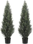 Two 5 Foot Artificial Topiary Cedar Trees Potted Indoor Outdoor Plants