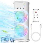 Drumstone〚15 years warranty〛Air Cooler & Mobile Air Conditioner, Mini Portable AC with 2 LED Spray Fans, 3 Speeds, 1500mAh Battery, Humidifier Function for Home, Office, Bedroom, and Travel