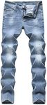 Qazel Vorrlon Men's Light Blue Skinny Ripped Jeans Destroyed Distressed Pencil Pants TG009, Size 36
