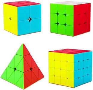 Coolzon Speed Cube Set, 4 Pack Stickerless Magic Cube Set 2x2 3x3 4x4 Pyraminx Triangle, Easy Turning 3D Puzzle Cube Games Toy Present for Kids Adults