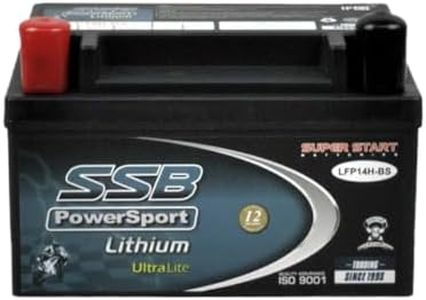 SSB Powersport Lithium Motorcycle Battery - LFP14H-BS replaces YTX9-BS YTX12-BS YTX14-BS YTZ10S YTZ14S Ultra Light LiFePO4 12Volt 290CCA