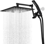 G-Promise All Metal 12" Shower Head with 71" Hose, Rain Shower Head with Handheld Spray Combo, Extra Long Shower Hose, 15" Height/Angle Adjustable Extension Arm, 3-Setting Diverter (Matte Black）