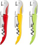 HYZ Waiter Corkscrew with Foil Cutter Heavy Duty Pack of 3, Professional Wine Key for Bartenders, Server and Waiteress, Stainless Steel Wine Bottle Opener Double Hinged, Red, Yellow, Green