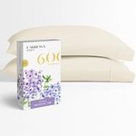 Carressa Linen 100% Egyptian Cotton Pillow Cases Set of 2, 600 Thread Count Ivory Standard/Queen Pillowcase for Sleeping, Soft, Silky Sateen Bed Pillow Cover, Extra Long Staple Pillowcases