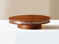 Vesta Homes Round Wooden 360 degree Rotating Cake Stand, Pizza Stand, Dessert Platter, Stand for Dining Table | Diameter - 9.5 inch, Height - 3 inch | Handcrafted in India