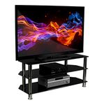 Mount-It!!! Glass TV Stand Flat Screen Televisions Fits 40 42 46 47 50 55 60 Inch LCD LED OLED 4K TVs, Three Tempered Glass Shelves, Black