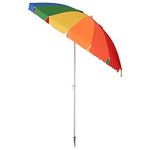 Outsunny Arc. 2.4m Beach Umbrella with Sand Anchor, Outdoor Sun Shade Parasol with UV Protection, Adjustable Tilt, Carry Bag, Multicolour