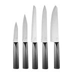 MasterChef Knife Set of 5 Professional Quality, Sharp Kitchen Knives with Stainless Steel Blades Stylish Black Japanese-Style Handles, 5 Piece, Plastic