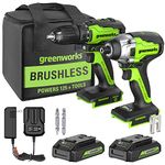 Greenworks 24V Brushless Drill / Driver + Impact Driver, 2 Batteries and Charger Included CK24L1520