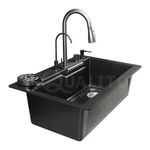 QUALITO Quartz Multifunction Kitchen Sink | 30x20 Inch Black Waterfall Kitchen Sink | All In One Kitchen Sink | Smart Sink | Multifunctional Kitchen Sink | Granite Single Bowl Sink for Kitchen