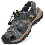 FLARUT Men's Sport Sandals Outdoor Hiking Sandals Closed Toe Lightweight Leather Athletic Trail Walking Casual Sandals Water Shoes (C-Gray,EU 42,UK 8)