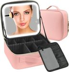 Tusmad Makeup Bag with LED Mirror Travel Makeup Case with Light up Mirror Large Cosmetic Case with 3 Color Lighted Portable Professional Makeup Artist Organizer Bag Dividers (Pink Pouch with Mirror)