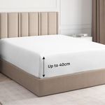 Double Fitted Bed Sheet - Luxury Deep Pocket Single Fitted Sheet - Fits Mattress Up to 40cm 16" - 135cm x 190cm x 40cm 16" - Soft & Wrinkle Free - Extra Deep Pockets - Fitted Bottom Sheet Only (White)