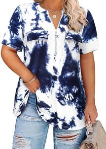 Siddhe Plus Size Business Casual Tops for Women Summer, Plus Size V Neck Tunic Tops for Women Dressy Casual Short Sleeve Shirt, Tie Dye, 5XL
