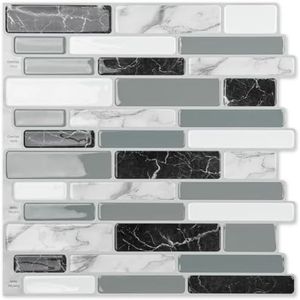 Art3d 10-Sheet Peel and Stick Kitchen Backsplash Tiles, 12"x12" Self-Adhesive Marble Grey Wall Tiles for Kitchen and Bathroom